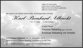 Traueranzeige von Karl-Bernhard Albrecht von Siegener Zeitung