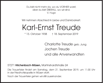 Traueranzeige von Karl-Ernst Treude von Siegener Zeitung