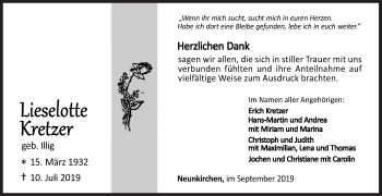 Traueranzeige von Lieselotte Kretzer von Siegener Zeitung
