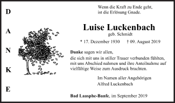 Traueranzeige von Luise Luckenbach von Siegener Zeitung