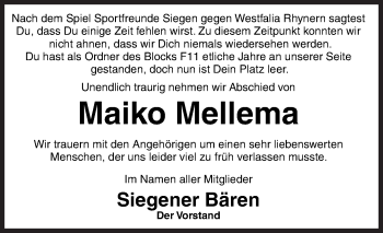 Traueranzeige von Maiko Mellema von Siegener Zeitung
