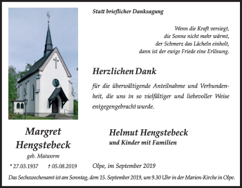 Traueranzeige von Margret Gebgstebeck von Siegener Zeitung