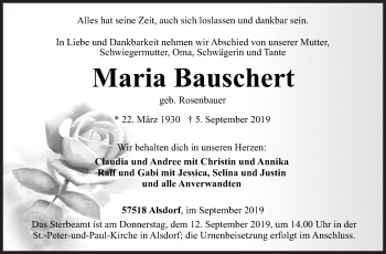Traueranzeige von Maria Bauschert von Siegener Zeitung
