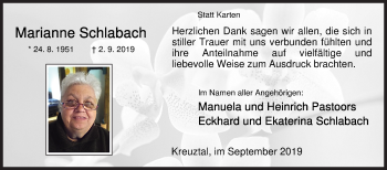 Traueranzeige von Marianne Schalbach von Siegener Zeitung