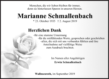 Traueranzeige von Marianne Schmallenbach von Siegener Zeitung
