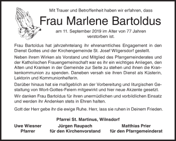 Traueranzeige von Marlene Bartoldus von Siegener Zeitung