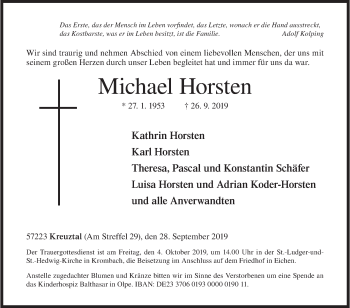 Traueranzeige von Michael Horsten von Siegener Zeitung