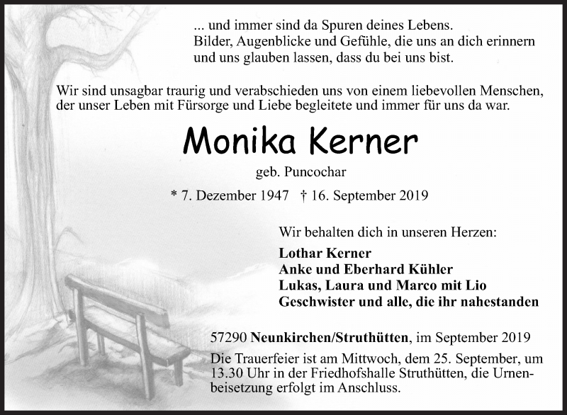  Traueranzeige für Monika Kerner vom 18.09.2019 aus Siegener Zeitung