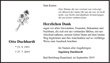 Traueranzeige von Otto Duchhardt von Siegener Zeitung