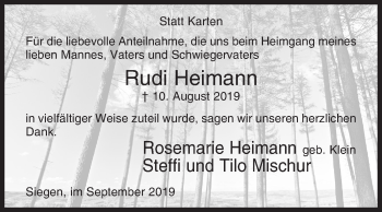 Traueranzeige von Rudi Heimann von Siegener Zeitung