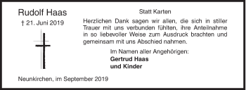 Traueranzeige von Rudolf Haas von Siegener Zeitung