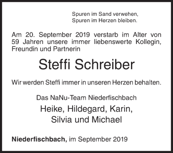 Traueranzeige von Steffi Schreiber von Siegener Zeitung