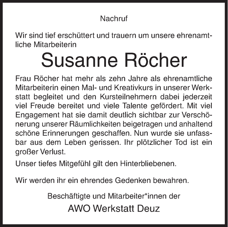  Traueranzeige für Susanne Röcher vom 13.09.2019 aus Siegener Zeitung