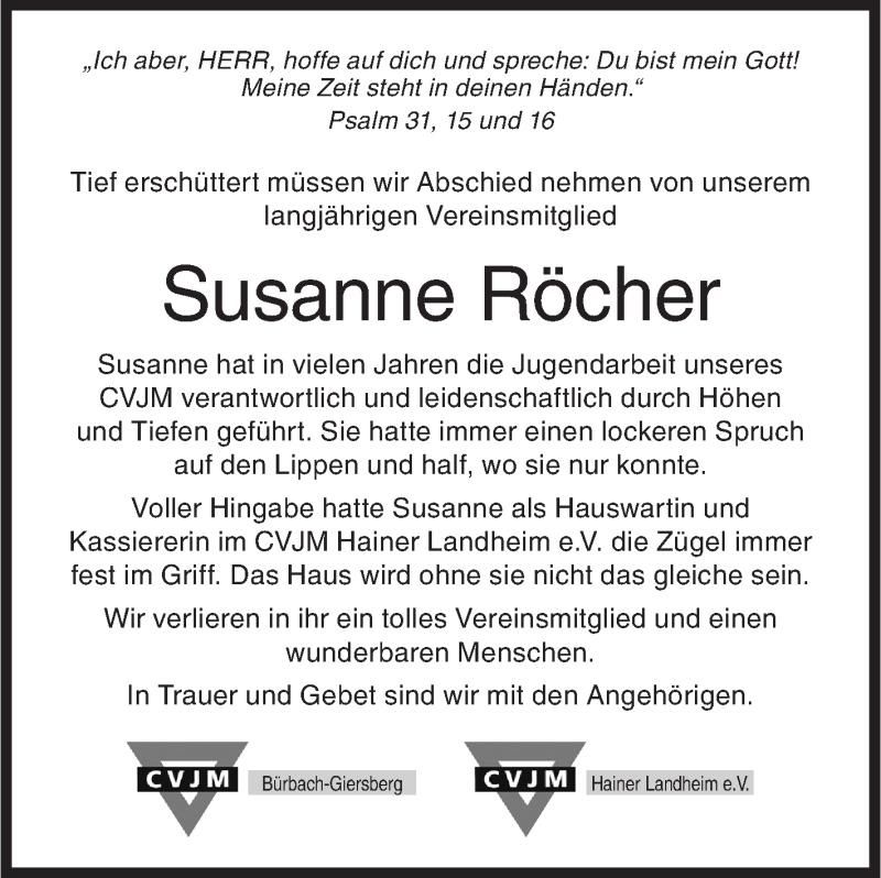  Traueranzeige für Susanne Röcher vom 14.09.2019 aus Siegener Zeitung