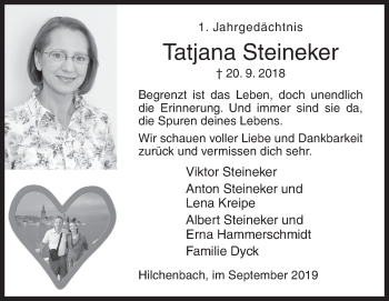Traueranzeige von Tatjana Steineker von Siegener Zeitung
