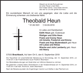 Traueranzeige von Theobald Heun von Siegener Zeitung