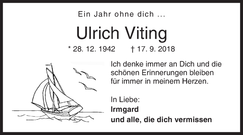  Traueranzeige für Ulrich Viting vom 17.09.2019 aus Siegener Zeitung