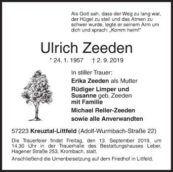 Traueranzeige von Ulrich Zeeden von Siegener Zeitung