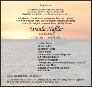 Traueranzeige von Ursula Haßler von Siegener Zeitung