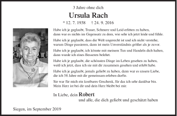 Traueranzeige von Ursula Rach von Siegener Zeitung