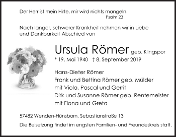 Traueranzeige von Ursula Römer von Siegener Zeitung
