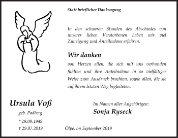 Traueranzeige von Ursula Voß von Siegener Zeitung