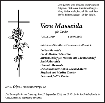 Traueranzeige von Vera Masseida von Siegener Zeitung