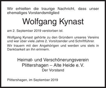 Traueranzeige von Wolfgang Kynast von Siegener Zeitung