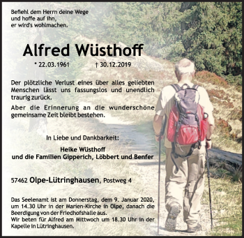 Traueranzeige von Alfred Wüsthoff von Siegener Zeitung