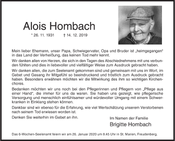 Traueranzeige von Alois Hombach von Siegener Zeitung