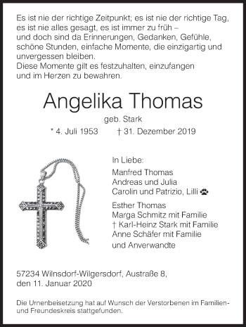 Traueranzeige von Angelika Thomas von Siegener Zeitung