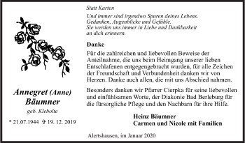 Traueranzeige von Annegret Bäumner von Siegener Zeitung