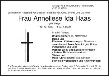 Traueranzeige von Anneliese Ida Haas von Siegener Zeitung