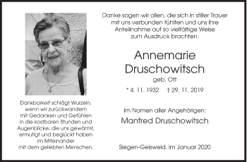 Traueranzeige von Annemarie Druschowitsch von Siegener Zeitung