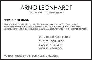 Traueranzeige von Arno Leonhardt von Siegener Zeitung