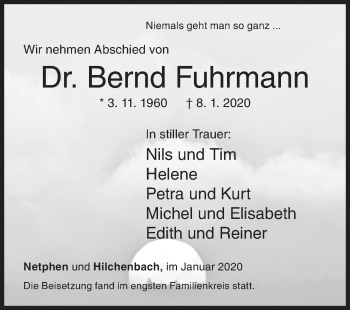 Traueranzeige von Bernd Fuhrmann von Siegener Zeitung