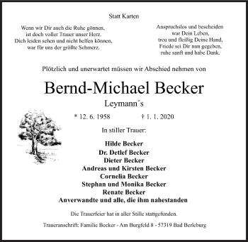 Traueranzeige von Bernd-Michael Becker von Siegener Zeitung