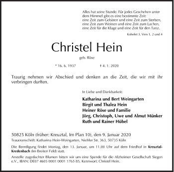 Traueranzeige von Christel Hein von Siegener Zeitung