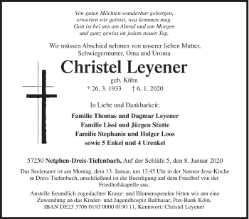 Traueranzeige von Christel Leyener von Siegener Zeitung