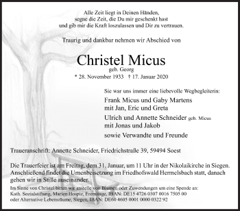 Traueranzeige von Christel Micus von Siegener Zeitung
