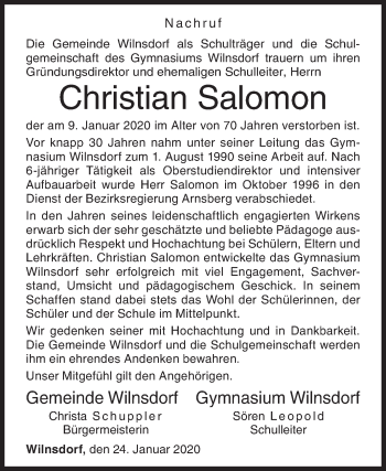 Traueranzeige von Christian Salomon von Siegener Zeitung