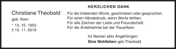 Traueranzeige von Christiane Theobald von Siegener Zeitung