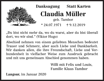 Traueranzeige von Claudia Müller von Siegener Zeitung