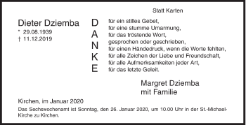Traueranzeige von Dieter Dziemba von Siegener Zeitung