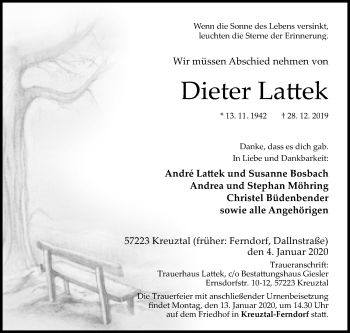 Traueranzeige von Dieter Lattek von Siegener Zeitung