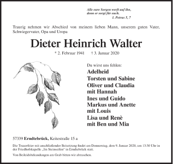 Traueranzeige von Dieter Heinrich Walter von Siegener Zeitung