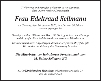 Traueranzeige von Edeltraud Sellmann von Siegener Zeitung