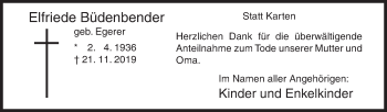 Traueranzeige von Elfriede Büdenbender von Siegener Zeitung
