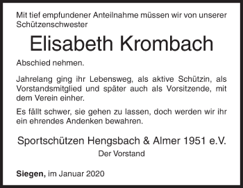 Traueranzeige von Elisabeth Krombach von Siegener Zeitung