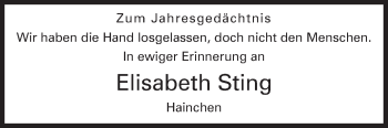 Traueranzeige von Elisabeth Sting von Siegener Zeitung